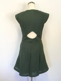REISS RIVIERA GREEN FIT & FLARE CUT OUT BACK VOLUME DRESS SIZE 10