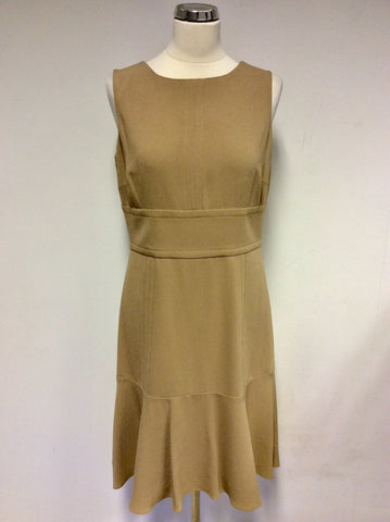 HOBBS CAMEL SLEEVELESS FLUTED HEM DRESS SIZE 12