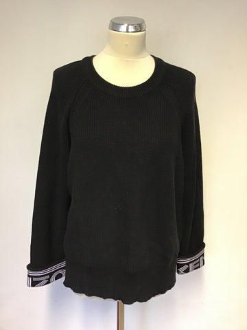 KENZO BLACK COTTON & WOOL BLEND JUMPER SIZE M