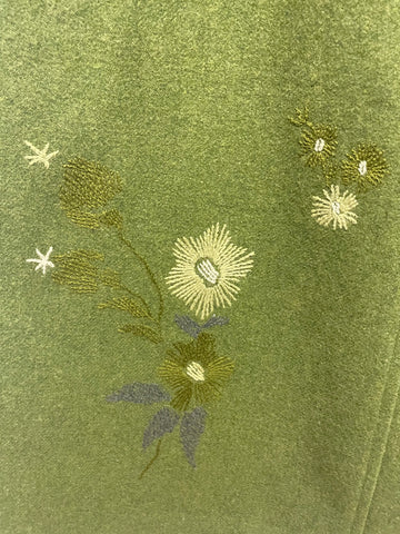 CERRUTI CLUB GREEN 100% WOOL FLORAL EMBROIDERED FRONT A-LINE SKIRT SIZE 12