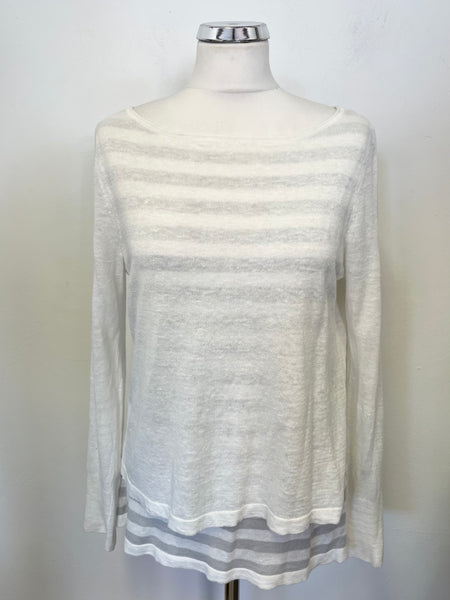 MINT VELVET GREY & WHITE STRIPE  DOUBLE LAYERED FINE LINEN KNIT JUMPER SIZE