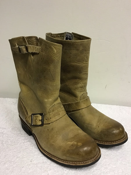 FRYE VERONICA CAMEL LEATHER BUCKLE TRIMS DISTRESSED LOOK BOOTS SIZE 7.5/41