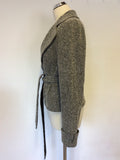 MAX MARA BLACK & WHITE MARL WOOL BLEND BELTED JACKET & TROUSER SUIT SIZE 14/16