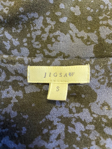JIGSAW BLACK & PURPLE PRINT SHORT SLEEVE STRETCH JERSEY DRESS SIZE S