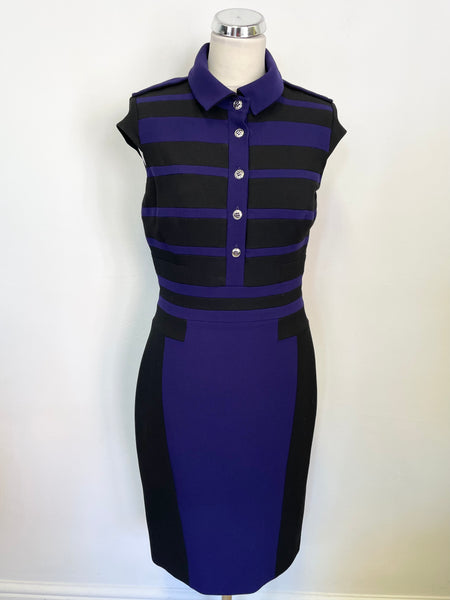 KAREN MILLEN BLACK & PURPLE CAP SLEEVE PENCIL DRESS SIZE 12