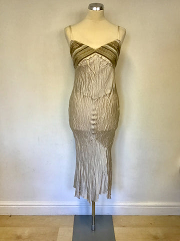 KAREN MILLEN BEIGE CRINKLE STYLE DRESS SIZE 10