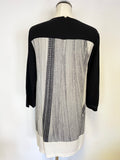 WHISTLES BLACK, GREY & WHITE PRINT 3/4 SLEEVE SHIFT DRESS SIZE 12