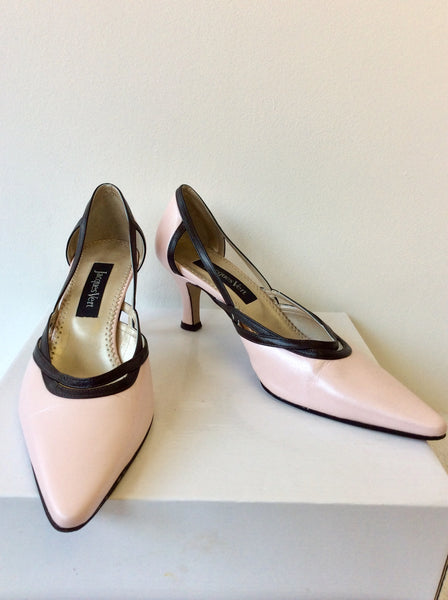JACQUES VERT PALE PINK & BROWN LEATHER TRIM HEELS SIZE 6/39