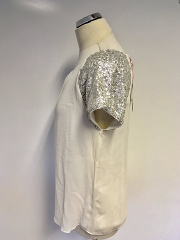 BRAND NEW KALIKO IVORY SILK SEQUINED SLEEVE TOP SIZE 12