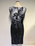 VERA MONT BLACK & GREY PRINT SLEEVELESS DRESS SIZE 14