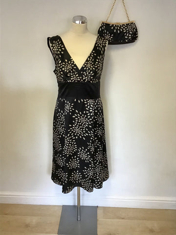 TED BAKER BLACK & WHITE SILK SPECIAL OCCASION DRESS & MATCHING BAG SIZE 4 UK 14