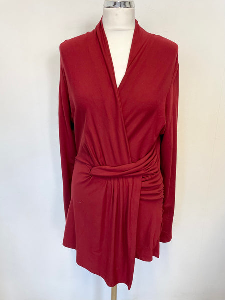 ME + EM DARK RED STRETCH JERSEY LONG SLEEVE WRAP ACROSS TOP SIZE 14