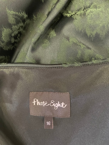 PHASE EIGHT DARK GREEN FLORAL JACQUARD PRINT SLEEVELESS PENCIL DRESS SIZE 16