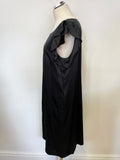 LK BENNETT BLACK SILK FRILL CAP SLEEVE SHIFT DRESS SIZE 16