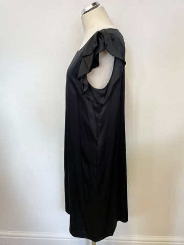 LK BENNETT BLACK SILK FRILL CAP SLEEVE SHIFT DRESS SIZE 16