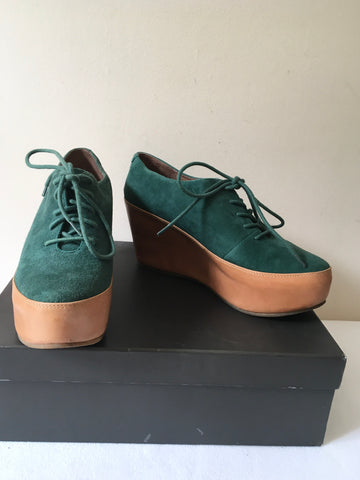 STACCATO GREEN SUEDE LACE UP WEDGE HEEL PLATFORM SHOES SIZE 5/38