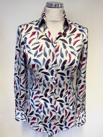 HAWES & CURTIS IVORY LEAF PATTERNED COLLARED LONG SLEEVE BLOUSE SIZE 8