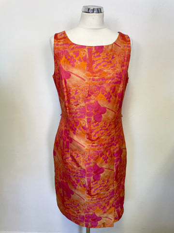 STEILMANN PINK & ORANGE FLORAL PRINT SLEEVELESS PENCIL DRESS & JACKET SUIT  SIZE 14