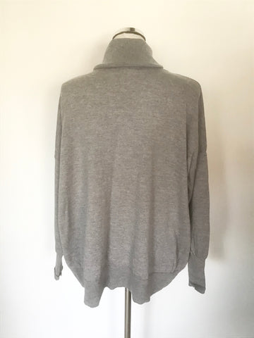 CELTIC & CO LIGHT GREY 100% EXTRA FINE WOOL OVERSIZED POLO NECK JUMPER SIZE M