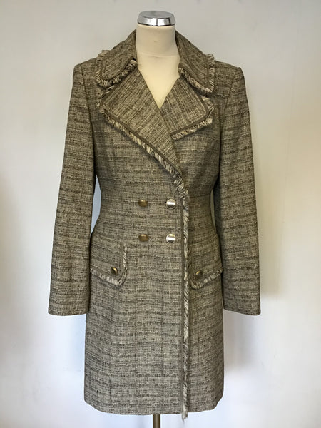 BETTY BARCLAY BROWN & CREAM WEAVE COTTON BLEND COAT SIZE 10