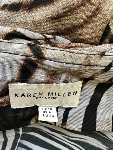KAREN MILLEN BLACK & BROWN PRINT HALTERNECK MAXI DRESS SIZE 10
