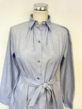 TOAST LIGHT BLUE CHAMBRAY COTTON TIE BELT LONG SLEEVE SHIRT DRESS SIZE 8 BUT FIT LARGER