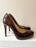 LK BENNETT SLEDGE BROWN TORTOISE SHELL PATENT LEATHER HEELS SIZE 7/40