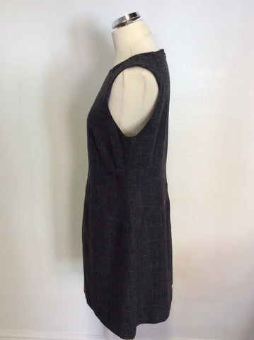 HOBBS DARK GREY CHECK WOOL BLEND DRESS SIZE 14