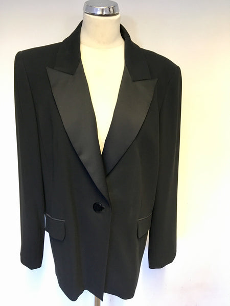 MARINA RINALDI BLACK SATIN COLLAR V NECK OCCASION / EVENING JACKET SIZE 25 UK 20