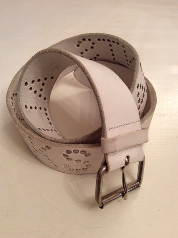 ALL SAINTS WHITE LEATHER “ALL SAINTS ROCKS” SILVER STUDDED BELT SIZE M