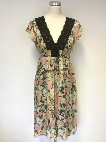 WHISTLES MULTI COLOURED FLORAL PRINT SILK DRESS SIZE 12