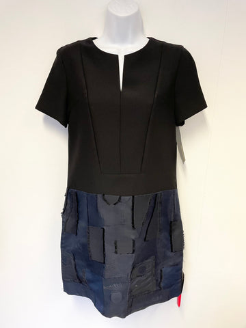 BRAND NEW CARVEN BLACK & DARK BLUE SHORT SLEEVE SHIFT DRESS SIZE 34 FIT UK 8/10