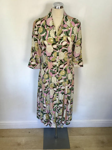 LAURA ASHLEY PINK,WHITE & BROWN FLORAL SILK DRESS SIZE 14