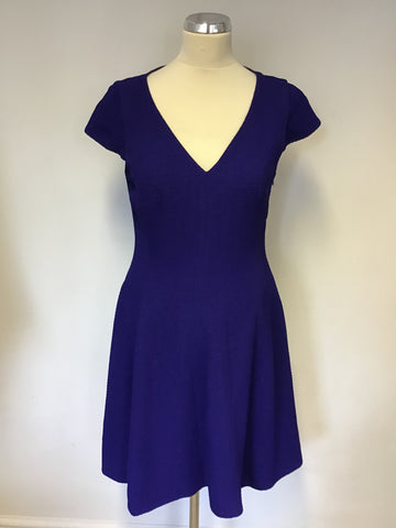 KAREN MILLEN BLUE CAP SLEEVE V NECKLINE SKATER DRESS SIZE 12