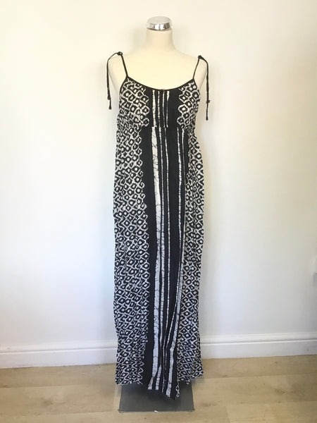 BRAND NEW MONSOON NAVY & WHITE PRINT TIE STRAP COTTON MAXI DRESS SIZE S