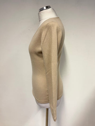 PURE COLLECTION CAMEL 100% CASHMERE V NECK JUMPER SIZE 10