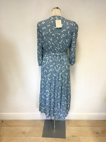 BRAND NEW BODEN DUCK EGG FLORAL PRINT CALF LENGTH WRAP DRESS SIZE 12R