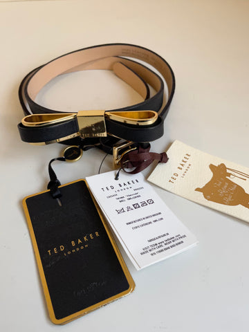 BRAND NEW TED BAKER BLACK LEATHER BOW TRIM BELT SIZE M