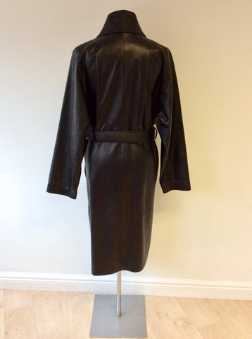 JASPER CONRAN BLACK LEATHER BELTED LONG COAT SIZE 12 FIT SIZE 14/16