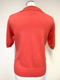 PURE COLLECTION CORAL COTTON & CASHMERE COLLARED SHORT SLEEVE JUMPER SIZE 10