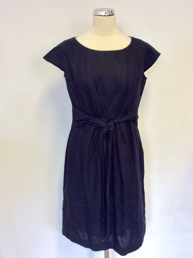 HOBBS DARK BLUE LINEN TIE FRONT CAP SLEEVE DRESS SIZE 12 Whispers Dress Agency HOBBS DARK BLUE LINEN TIE FRONT CAP SLEEVE DRESS SIZE 12 Whispers Dress Agency
