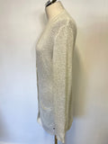 RALPH LAUREN OFF WHITE WITH SEQUIN TRIM V NECKLINE LONG SLEEVE LONG CARDIGAN SIZE M
