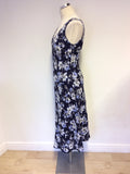 LAURA ASHLEY DARK BLUE FLORAL PRINT LINEN DRESS SIZE 12