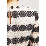 LK BENNETT CLAUDINE BLACK & CREAM CROCHET LONG SLEEVE SHIFT DRESS SIZE 8