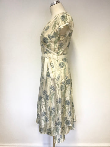 WHISTLES CREAM FLORAL PRINT SILK SPECIAL OCCASION DRESS SIZE 10