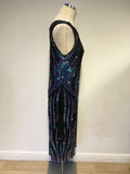 SERENADE BLACK SILK WITH PURPLE & GREEN SEQUINS COCKTAIL DRESS SIZE M