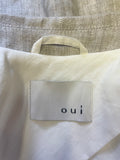 OUI NATURAL/ BEIGE 100% LINEN LONG LINE JACKET SIZE 10