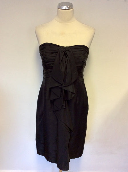 COAST BLACK SILK STRAPLESS FRILL TRIM DRESS SIZE 12