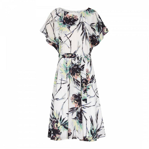 REISS NAOMI MULTI COLOURED PRINT COLD SHOULDER TIE BELT OCCASION  DRESS SIZE 14