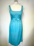 LK BENNETT TURQUOISE SILK & LINEN BLEND SLEEVELESS PENCIL DRESS & JACKET SUIT SIZE 8